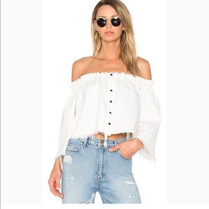 OFF THE SHOULDER FRAYED TOP